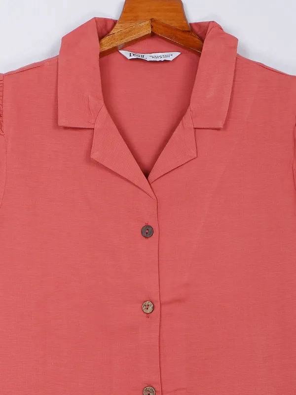 Desi Belle coral pink cotton shirt dress