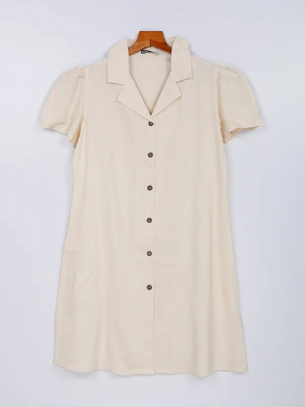 Desi Belle cream cotton plain shirt dress