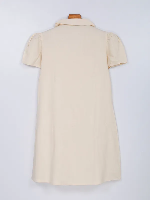 Desi Belle cream cotton plain shirt dress