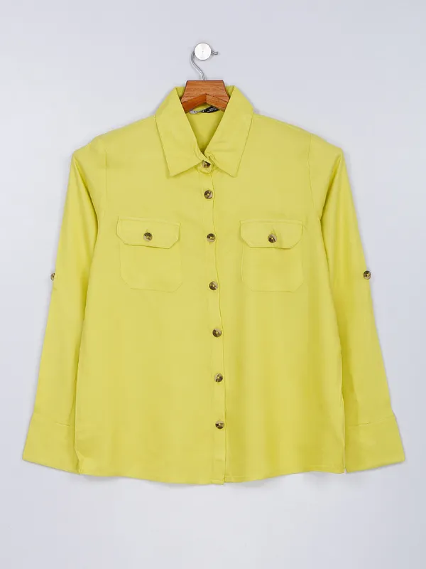 Desi Belle lime green cotton plain shirt