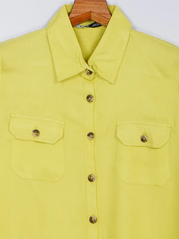 Desi Belle lime green cotton plain shirt