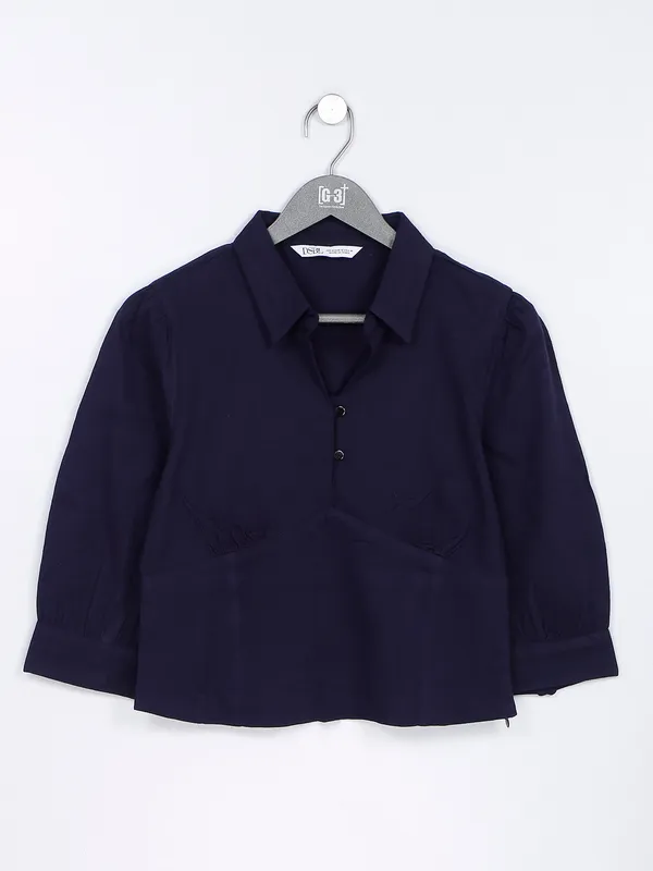 Desi Belle navy plain cotton crop top