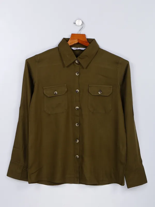 Desi Belle olive cotton shirt