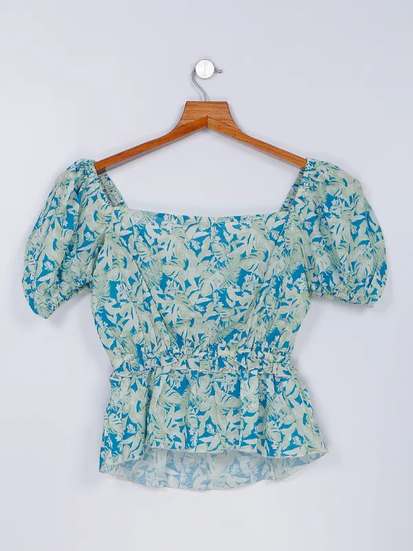 Desi Belle pista green cotton printed top