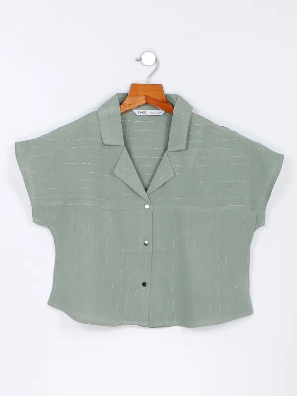Desi Belle sage green stripe top