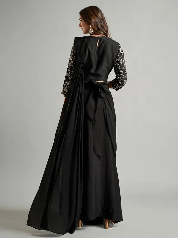 Designer black chiffon pre-drape saree