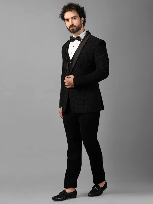Designer black coat suit with cutdana work