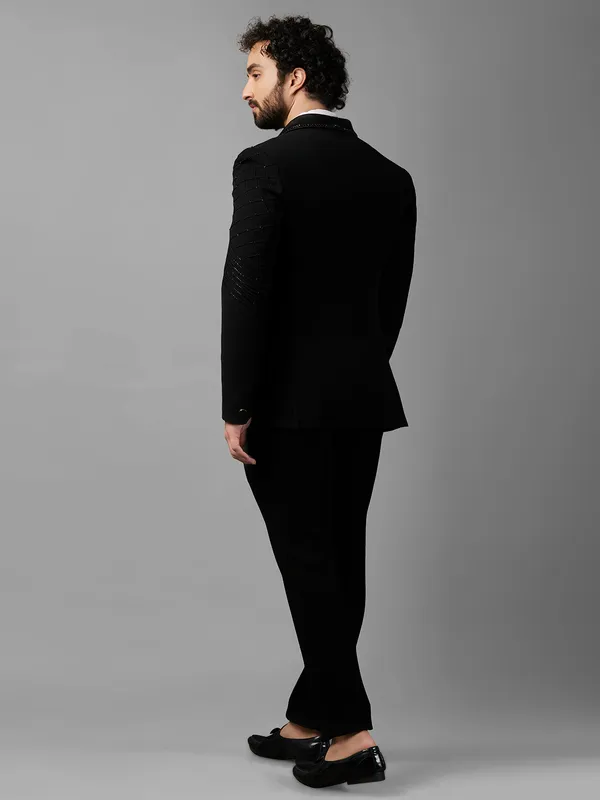 Designer black coat suit with cutdana work