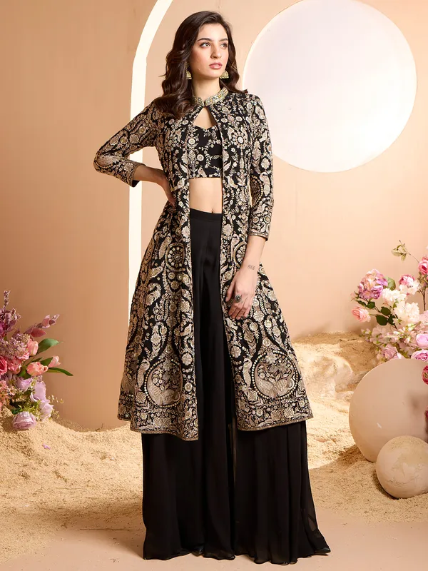 Designer black cotton silk palzzo suit for women