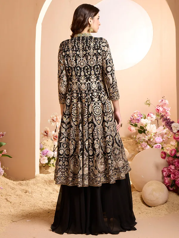 Designer black cotton silk palzzo suit for women
