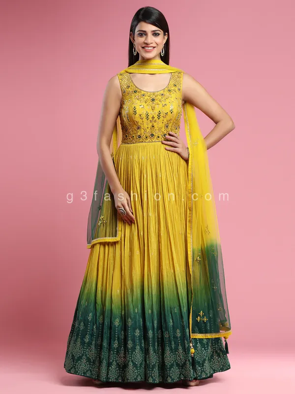 Designer dandelion yellow anarkali suit for wedding events