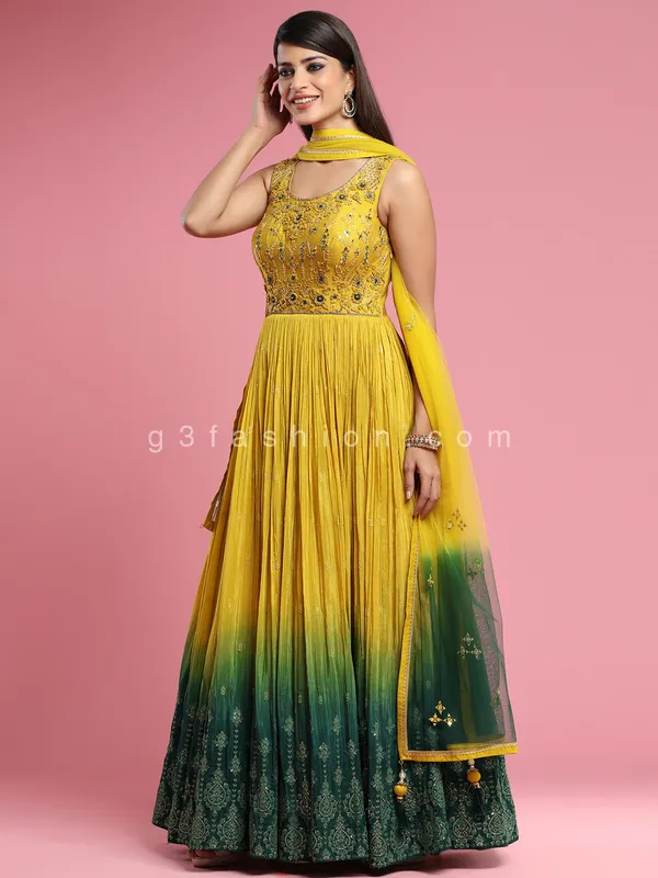 Designer dandelion yellow anarkali suit for wedding events