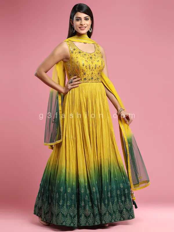 Designer dandelion yellow anarkali suit for wedding events