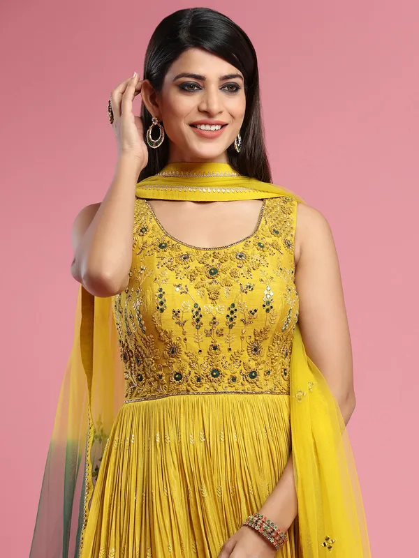 Designer dandelion yellow anarkali suit for wedding events