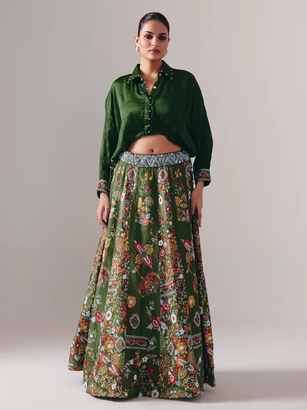 Designer green silk lehenga choli for wedding