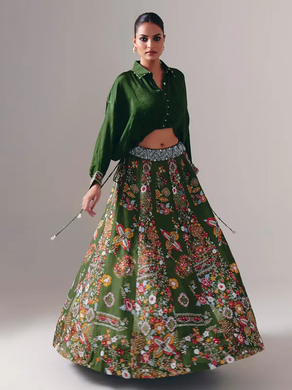 Designer green silk lehenga choli for wedding