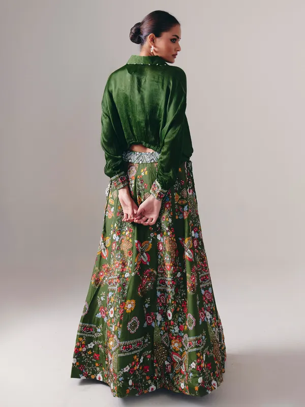 Designer green silk lehenga choli for wedding