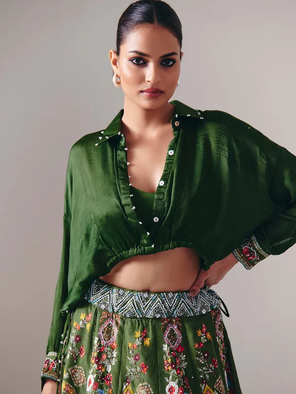 Designer green silk lehenga choli for wedding