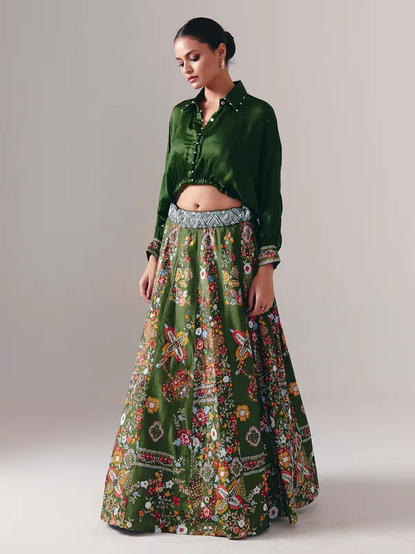 Designer green silk lehenga choli for wedding