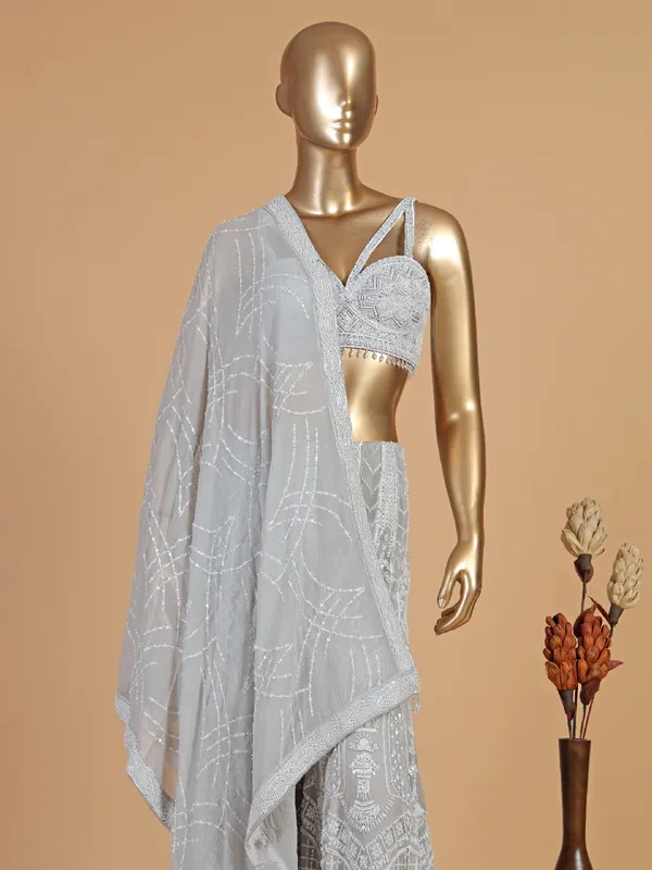 Designer grey georgette palazzo suit