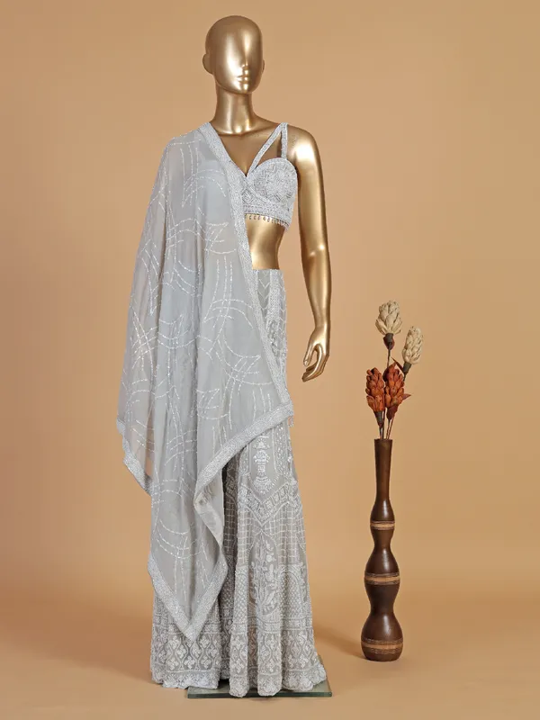 Designer grey georgette palazzo suit