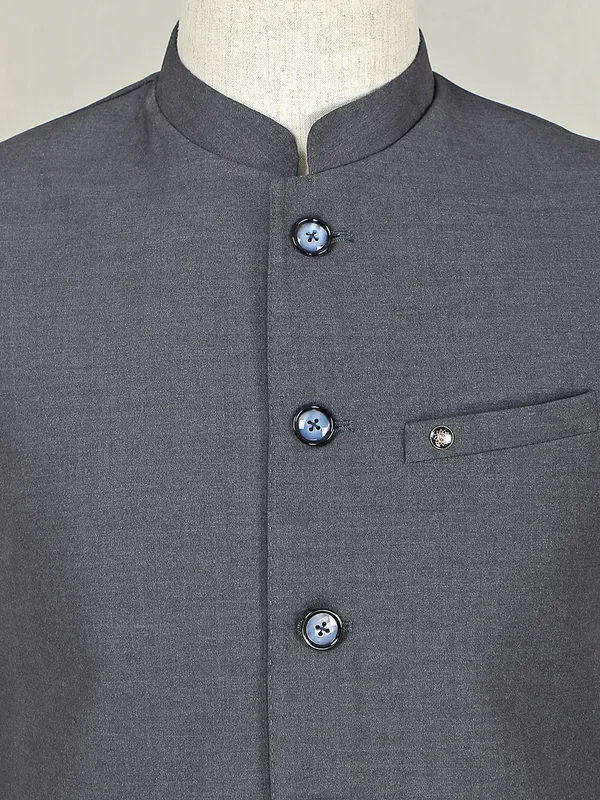 Designer grey solid terry rayon waistcoat for mens