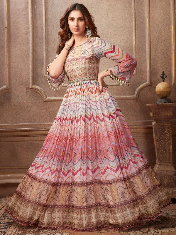 Designer multi color georgette anarkali suit for receptions