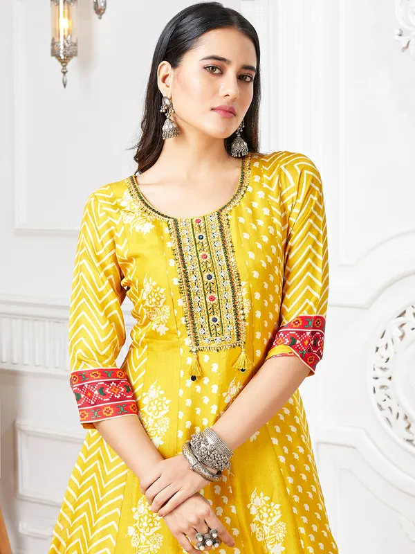 Designer mustard yellow anarkali suit