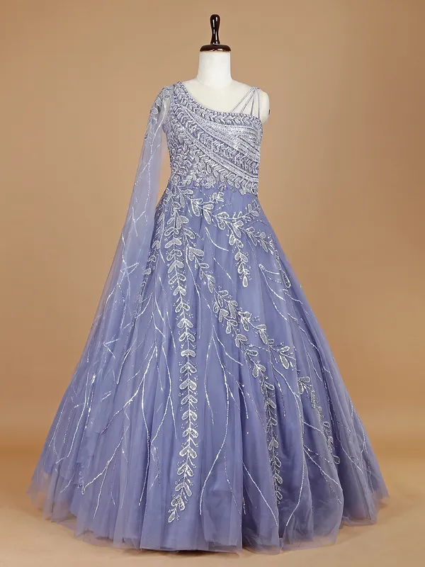 Designer net lavender gown for bridal reception