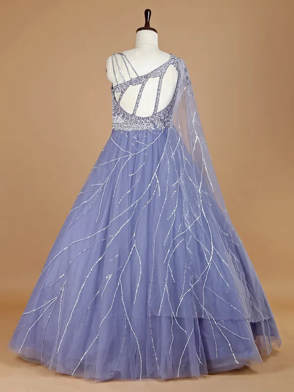 Designer net lavender gown for bridal reception