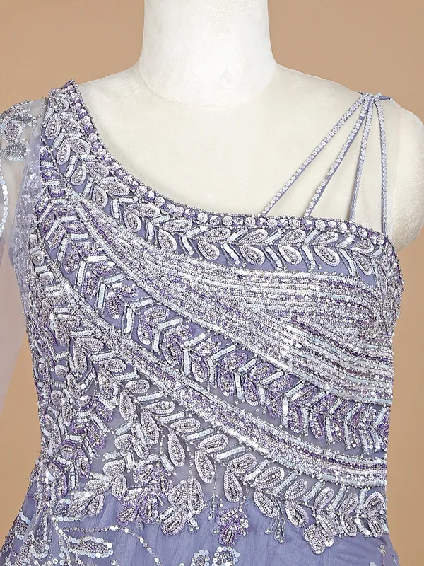 Designer net lavender gown for bridal reception
