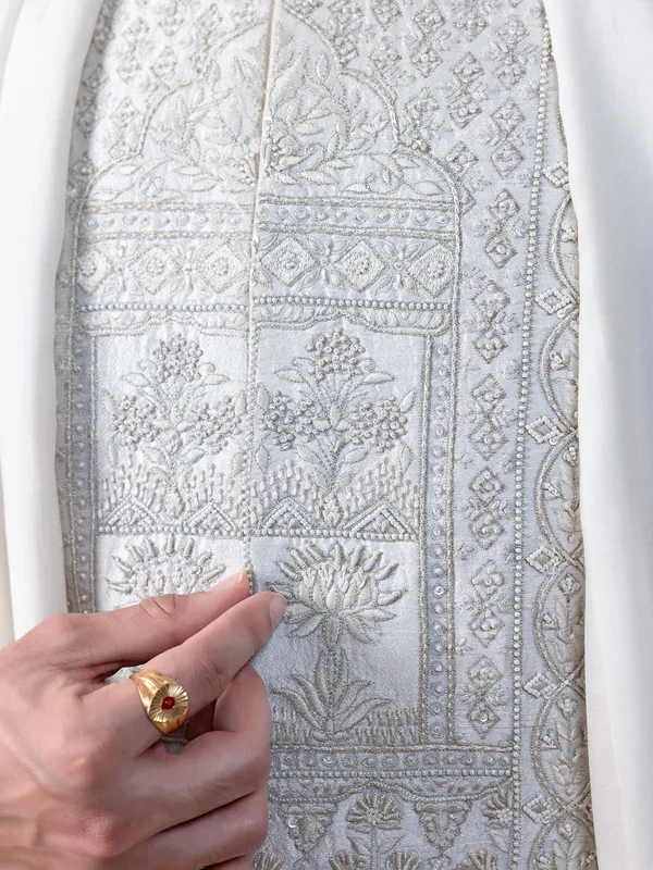 Designer off white raw silk sherwani