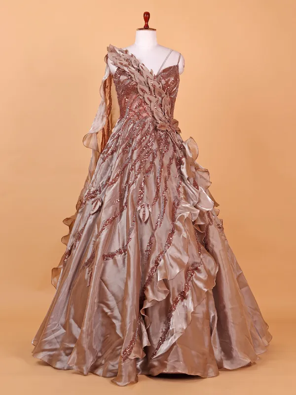 Designer onion pink net gown