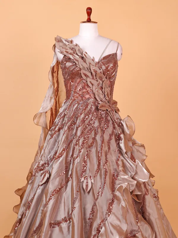 Designer onion pink net gown