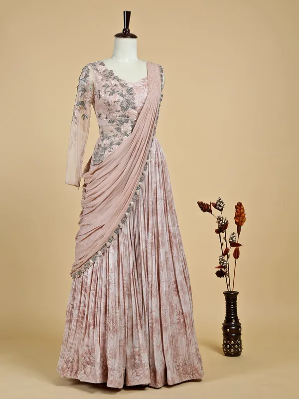 Designer peach georgette gown
