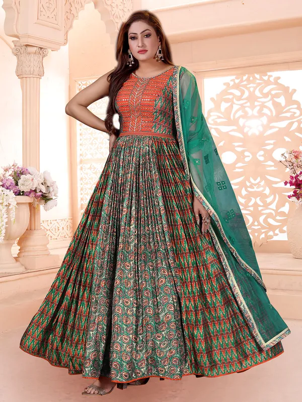 Designer peacock green cotton silk wedding anarkali suit