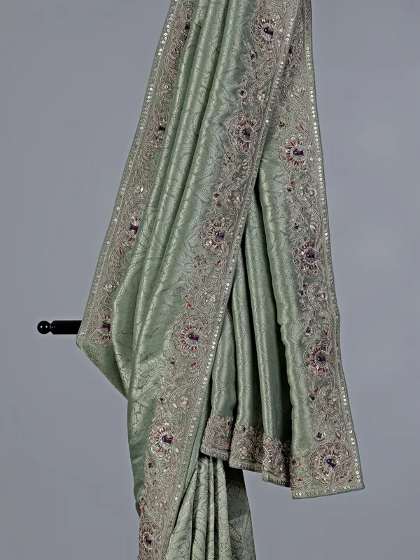 Designer pista green tissue silk saree