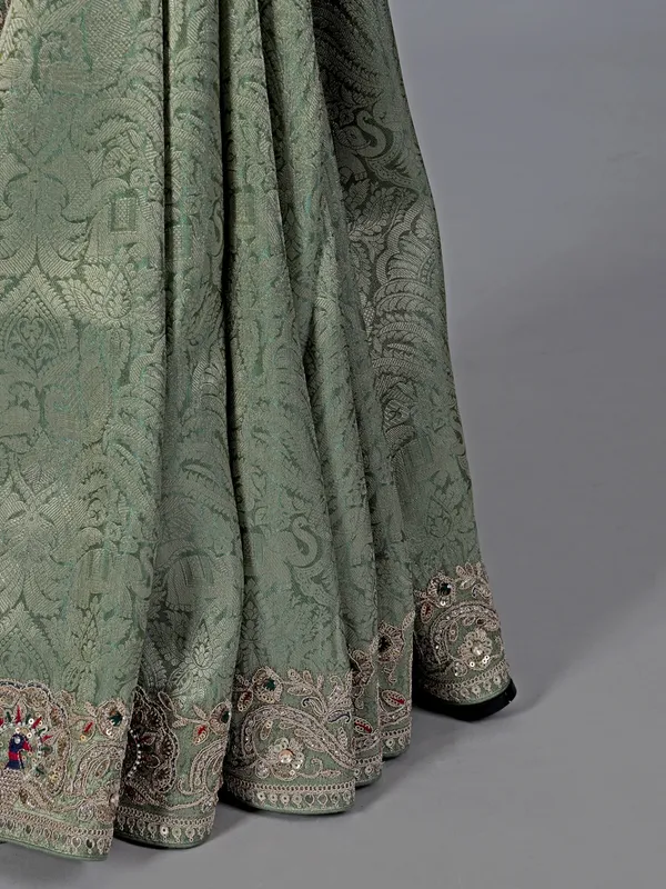 Designer pista green tissue silk saree