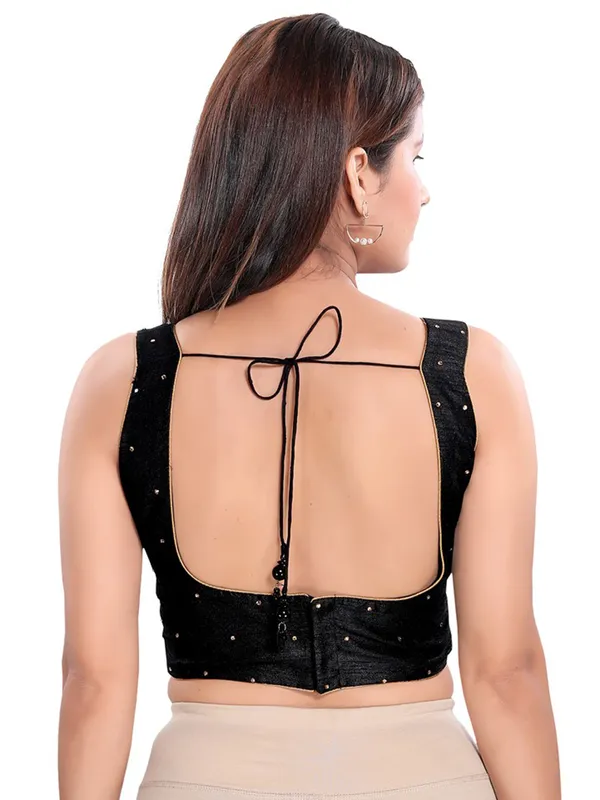 Designer raw silk blouse in a black color