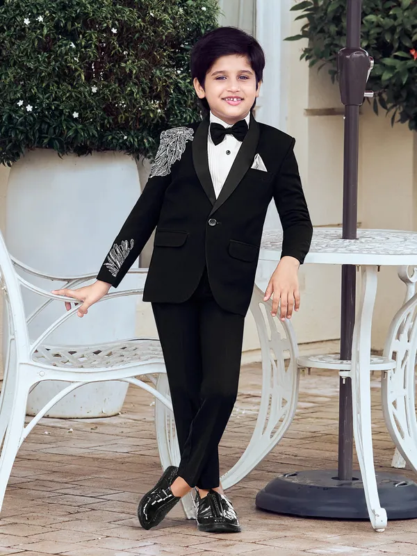 Designer stylish black coat suit set for boys