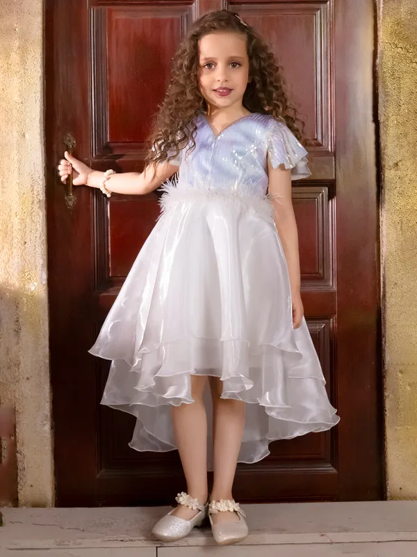 Designer white organza frock for girls
