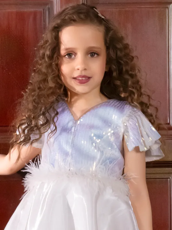 Designer white organza frock for girls