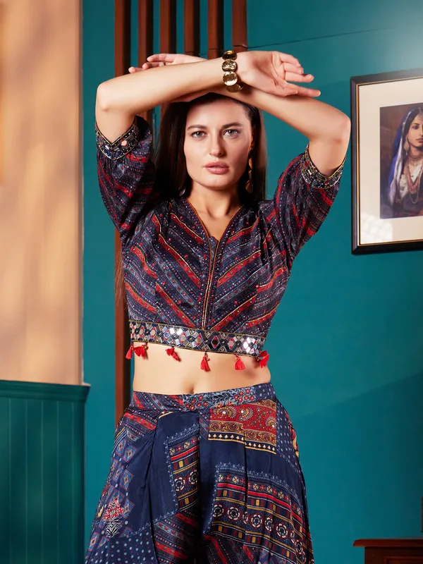 Detailed navy printed palazzo salwar suit