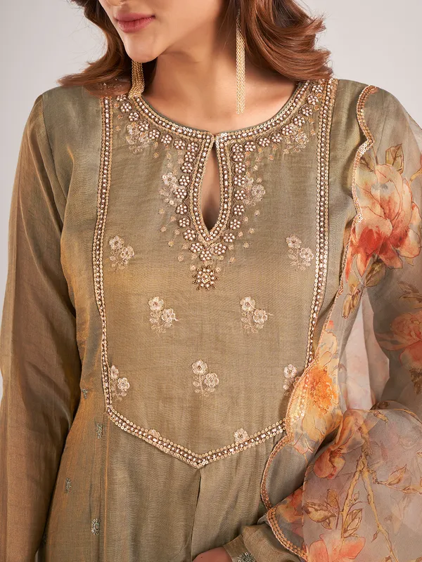 Dhoop chav Brown green soft silk salwar suit