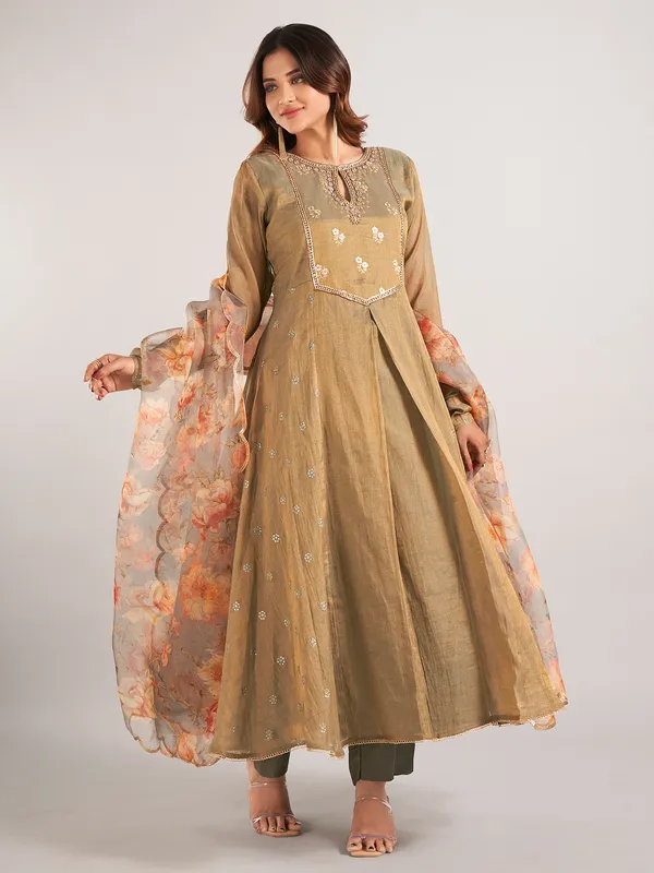 Dhoop chav Brown green soft silk salwar suit