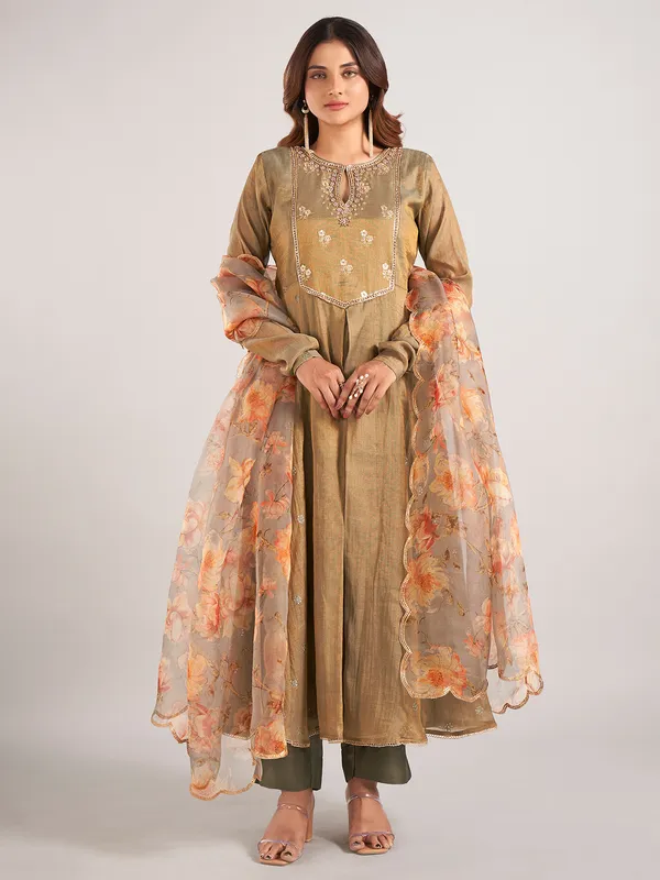 Dhoop chav Brown green soft silk salwar suit