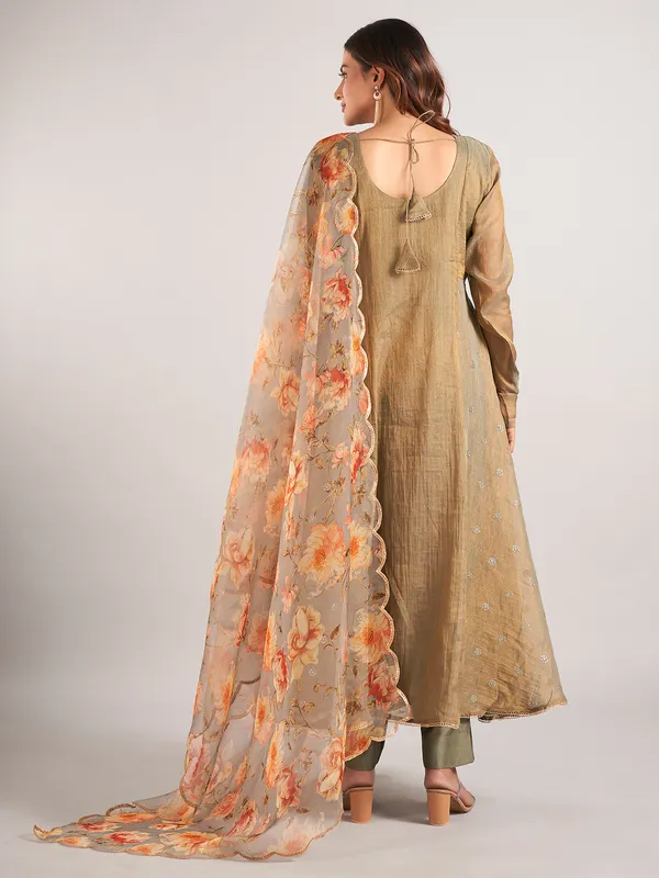 Dhoop chav Brown green soft silk salwar suit