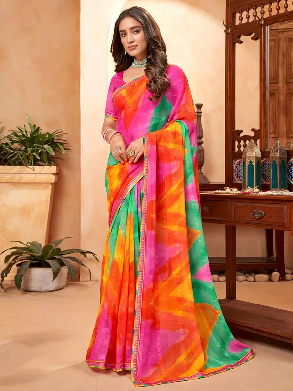 Digital printed georgette multi color saree