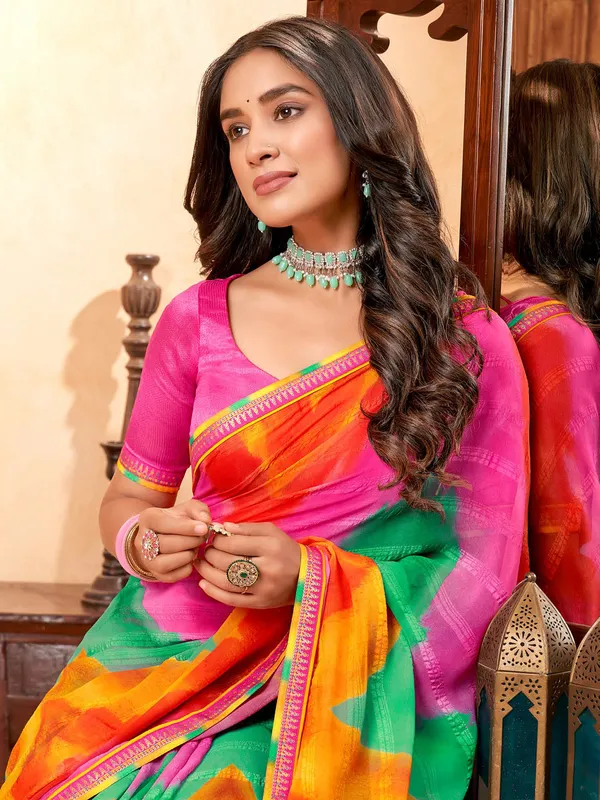 Digital printed georgette multi color saree
