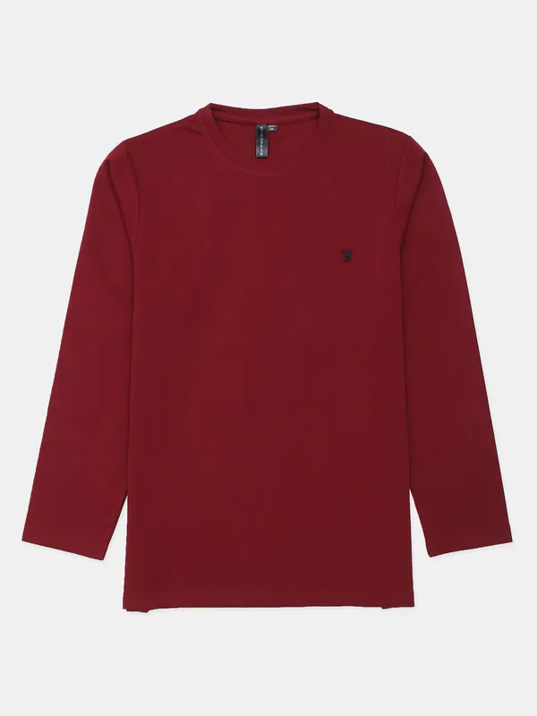 Disorder maroon causal solid slim fit t shirt